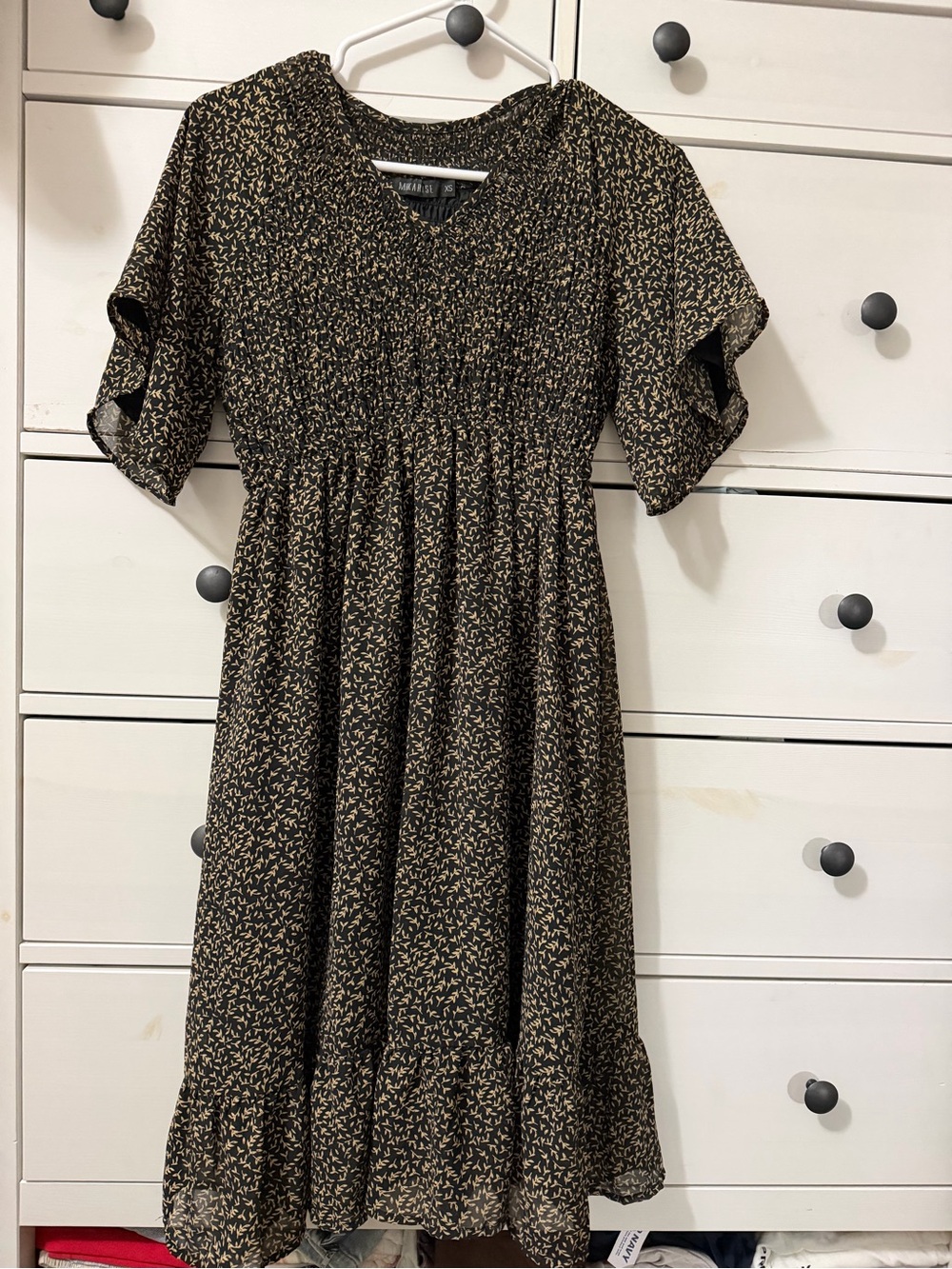 Mikarose Black & Cream Printed Midi Dress